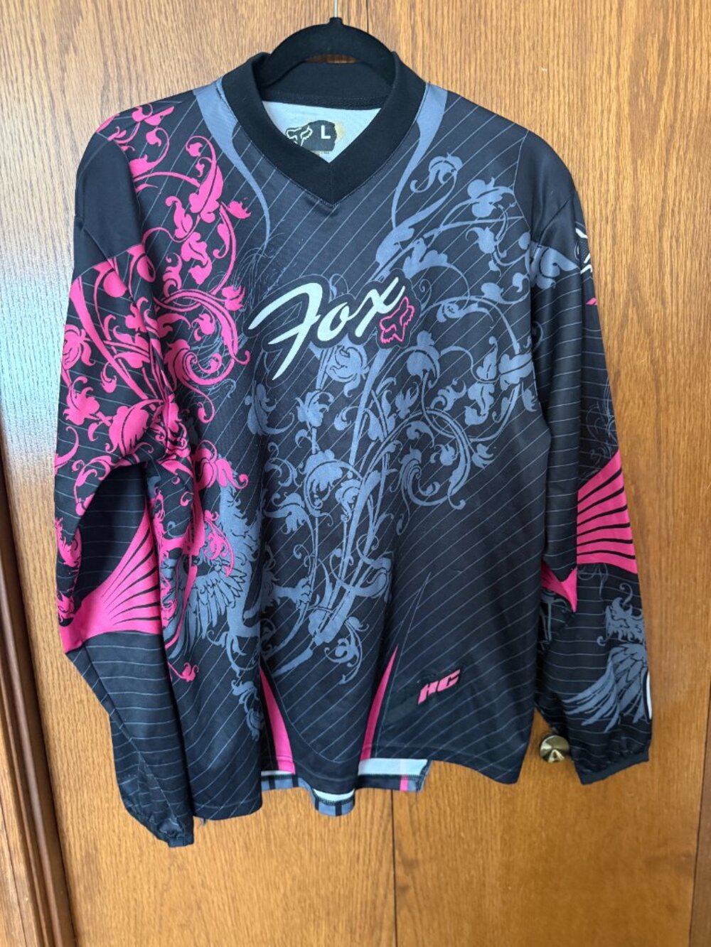 FOX Racing Women's Motocross Jersey Black Pink Floral Graphic Long Sleeve,size L